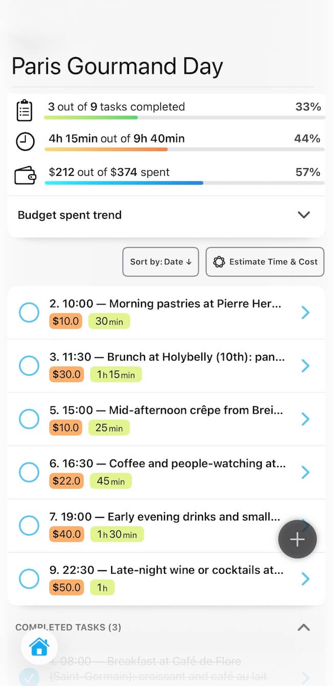 AI generated list and budget estimation in Lexi